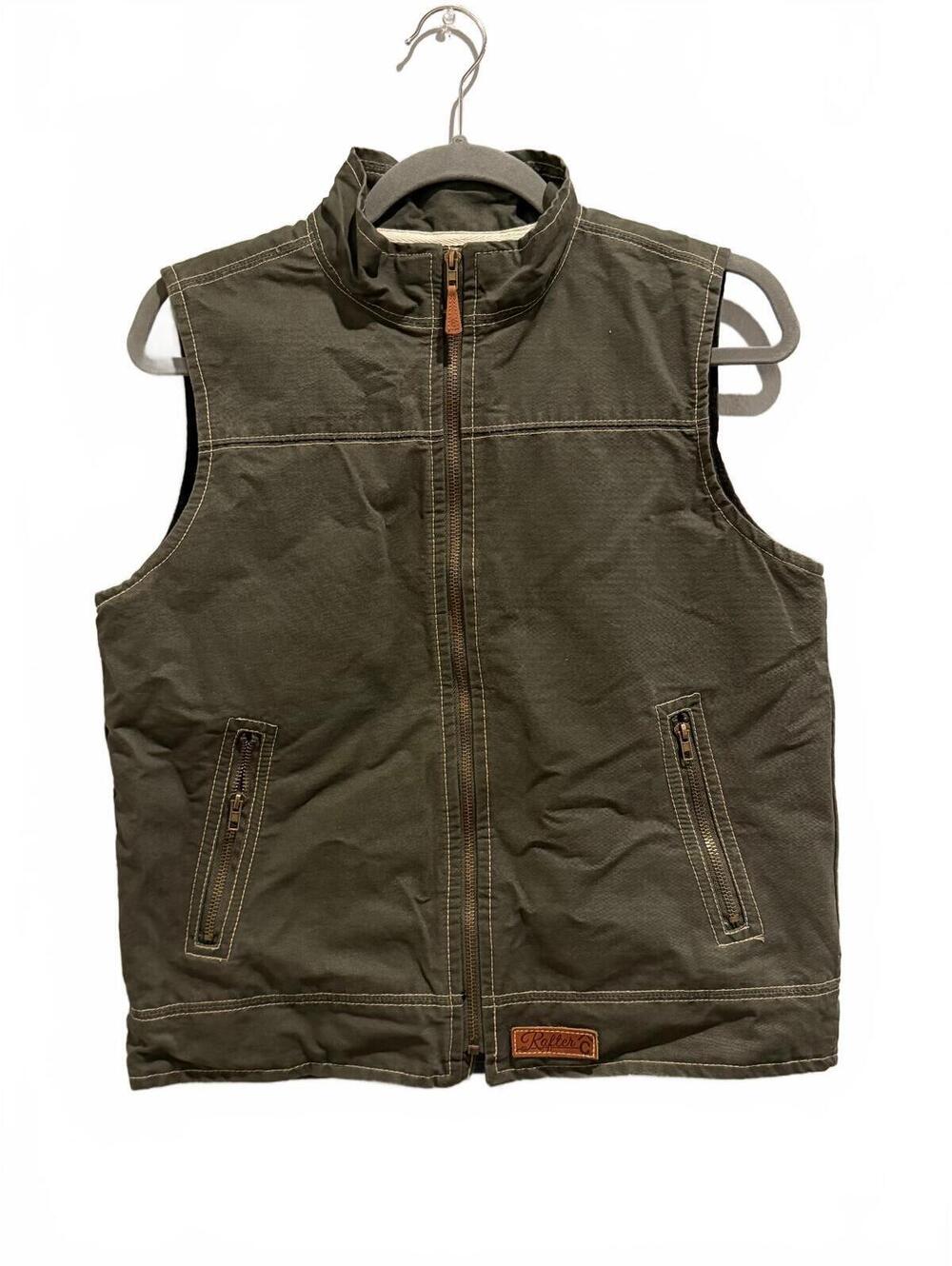 Rafter C Cowboy Collection Men M Green Canvas Flannel Plaid Lined Workwear Vest